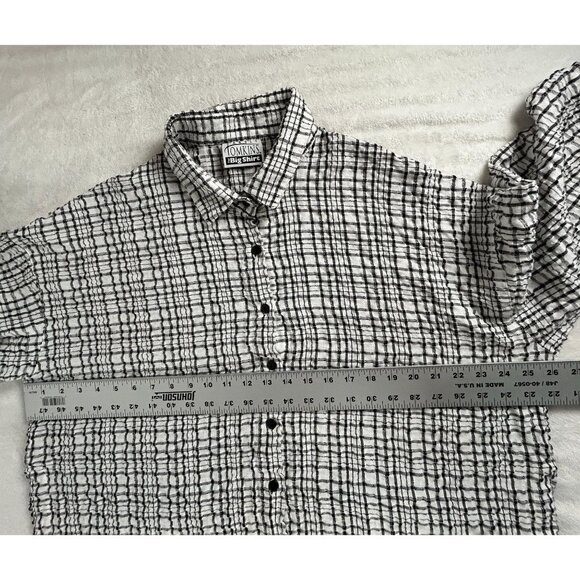 Carole Tomkins The Big Shirt Black White Plaid Crinkle Button Up Shirt Size 2 - Picture 6 of 8